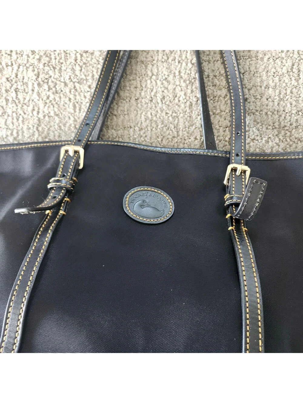Dooney & Bourke East West Shopper Black Nylon Tote Bag with Leather Trim
